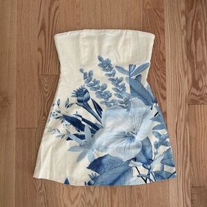 Peppermayo Strapless Dress in Blue and Cream